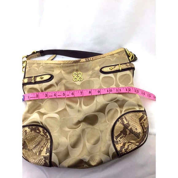 Coach Colette Signature Beige Sateen Python Leather Hobo Bag Size 13X13 - Picture 10 of 12
